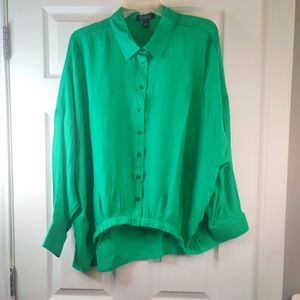Rogue Collection Womens Plus Size 3/4 Sleeve High Low Blouse 1X Green NWOT